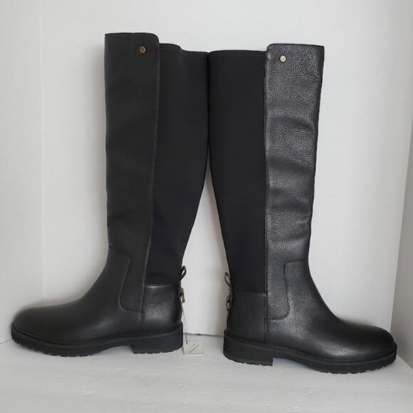 NWT Cole Haan Black Leather Tall Boots Stretch Panel Waterproof Sz 9 Old Money - Picture 6 of 16